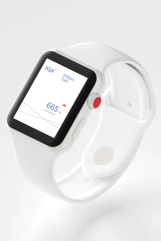 Aqua Plus watch with UI on screen