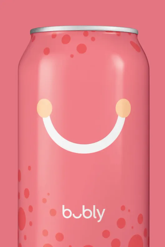 Pink can of Bubly on a pink background