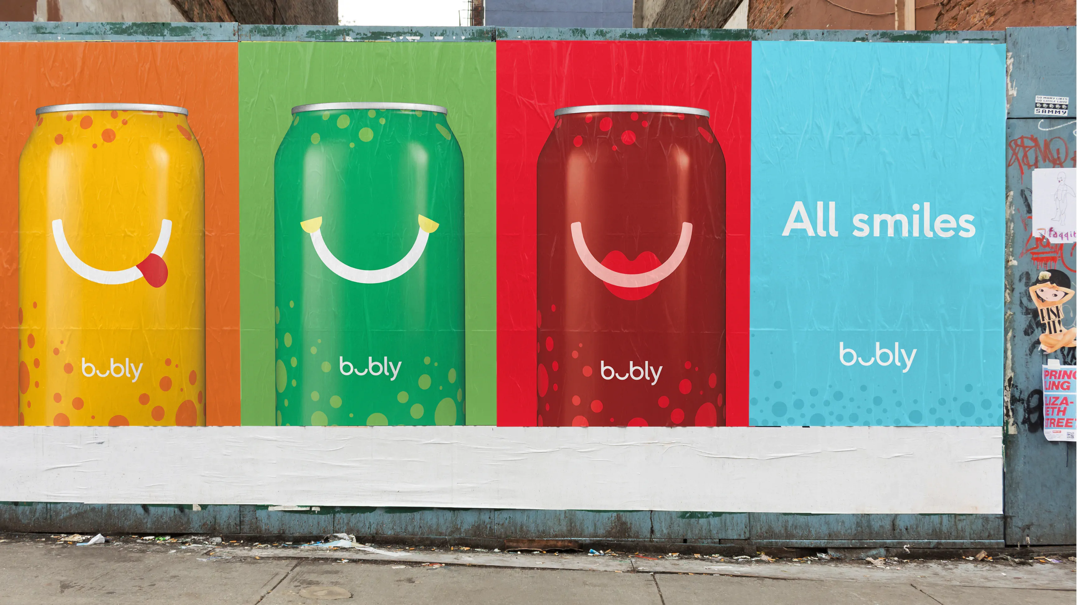 Row of Bubly cans