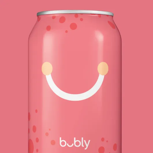 Pink can of Bubly on a pink background